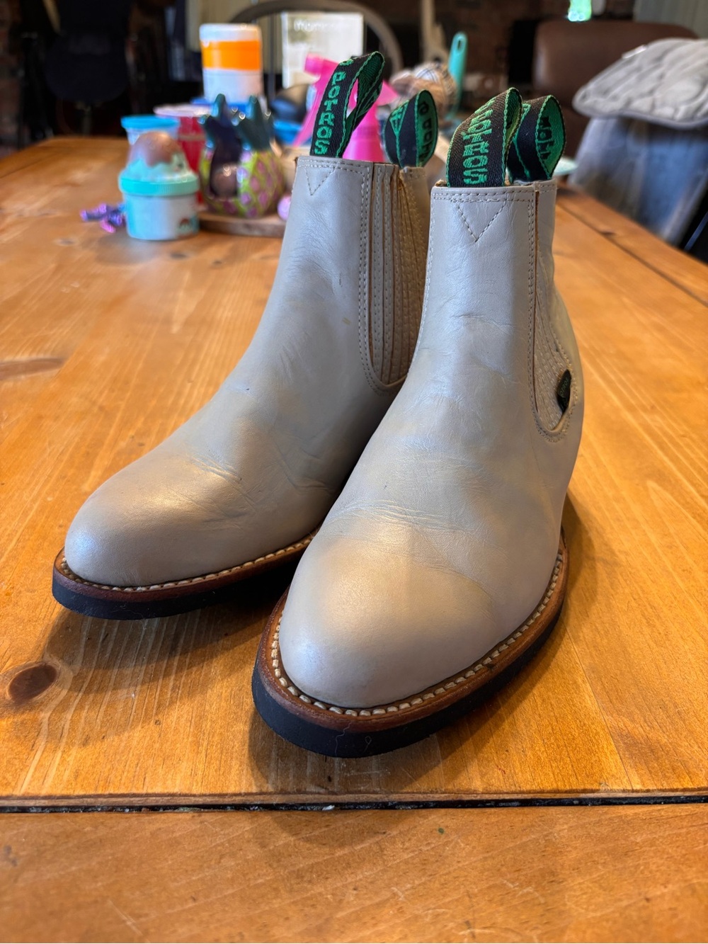 6 Potros womens leather charros western chelsea boots bone 7.5/8